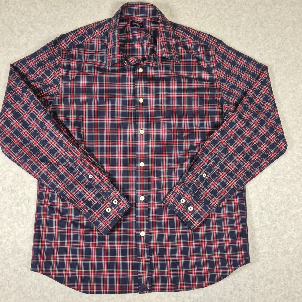 UNTUCKit Button Down Mens Large Red Blue Plaid Slim Fit Wrinkle Free Cotton